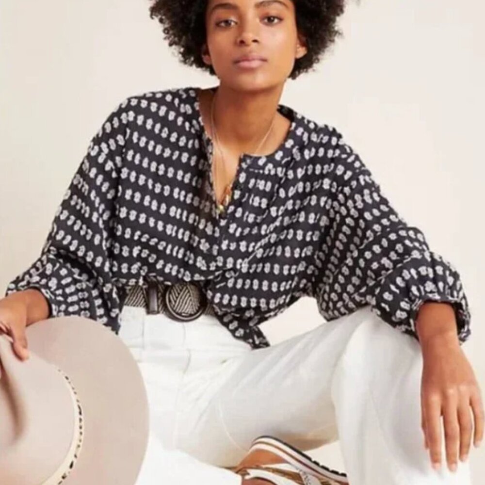Anthropologie Pilcro Navy "Tavi" Textured Buttondown Blouse